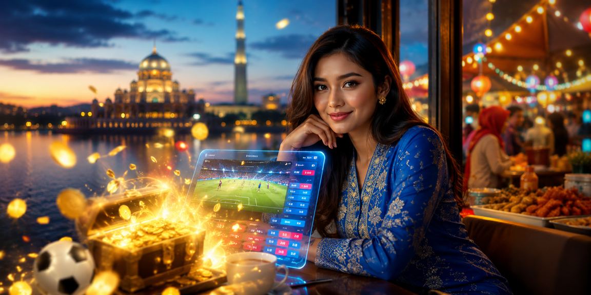 Wanita berbaju kurung menikmati permainan kasino dalam talian di Putrajaya Malaysia